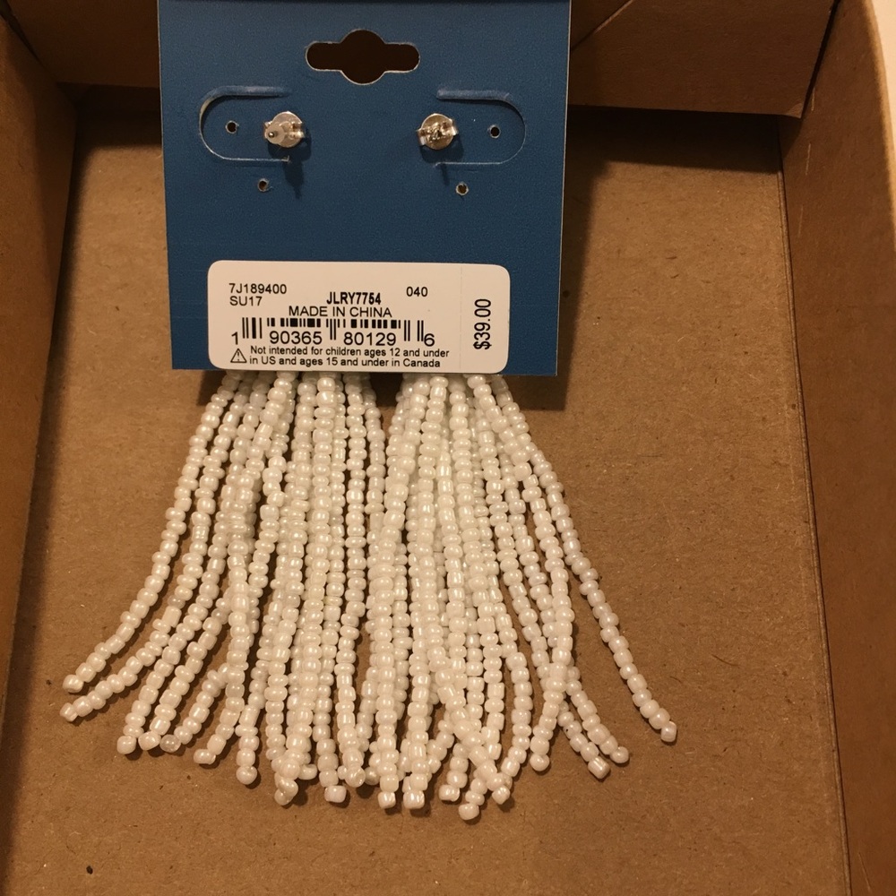 Lucky Brand White Beaded Tassel Earrings - Picture 2 of 2
